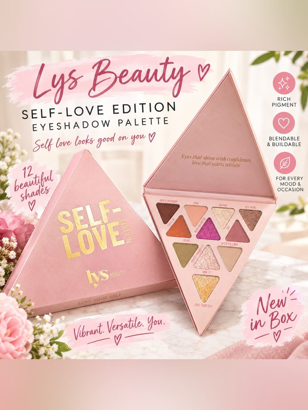 LYS Beauty Self-Love Edition Eyeshadow Palette NIB Pink Triangle Palette
